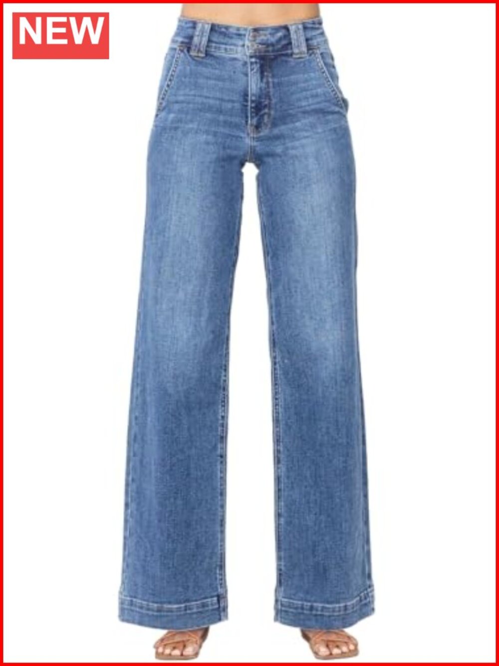 High Waisted Wide Leg Straight Jeans Tummy Control Stretch Denim
